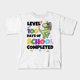 Level 100 Days Of School Completed Dinosaurs And Videos Games 100 Days Of School Kids T-Shirt